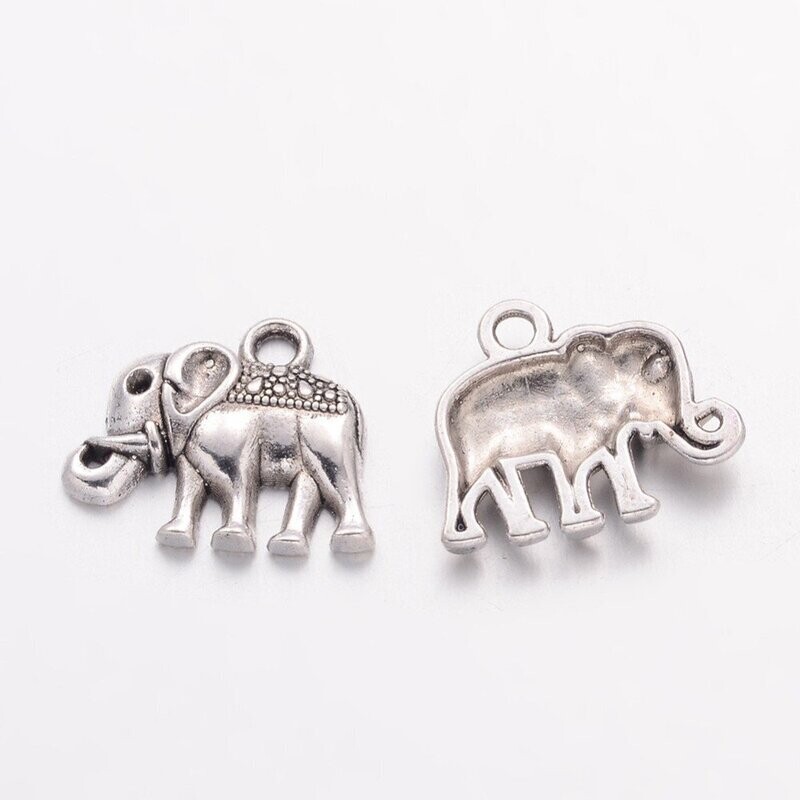 Antique Silver Tibetan Style Elephant Charm, 17x13mm