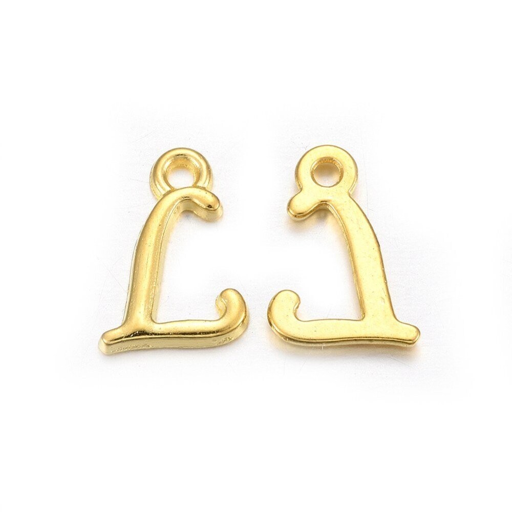 Gold Letter 'L' Charm/Pendant, 15x8x2mm