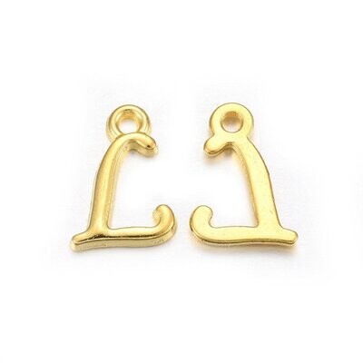 Gold Letter 'L' Charm/Pendant, 15x8x2mm