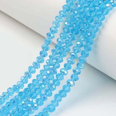 4x3mm Electroplated Crystal Glass Rondelles Rainbow Plated Turquoise, 1 Strand