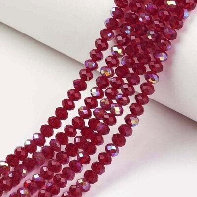 4x3mm Electroplated Crystal Glass Rondelles Rainbow Plated Red, 1 Strand