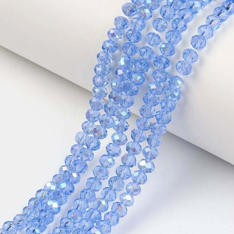 4x3mm Electroplated Crystal Glass Rondelles Rainbow Plated Baby Blue, 1 Strand
