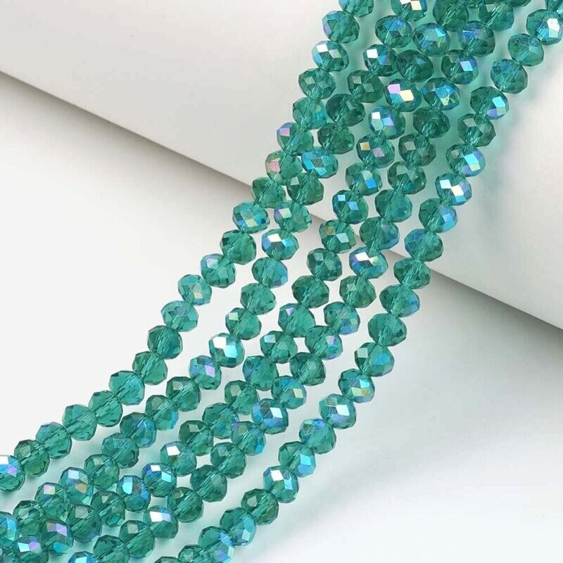 4x3mm Electroplated Crystal Glass Rondelles Rainbow Plated Emerald Green, 1 Strand