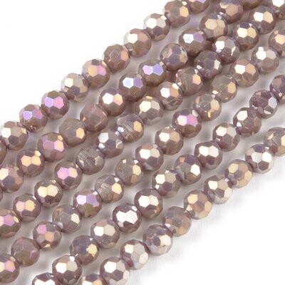 4mm Faceted Crystals in Opaque Rainbow Plated Rosy Brown, 1 Strand