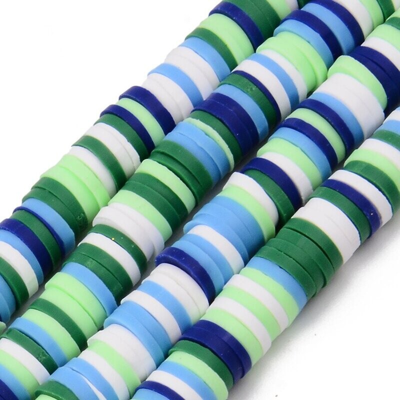 Polymer Clay Heishi Bead Strand, Green/Blue Mix, 6mm