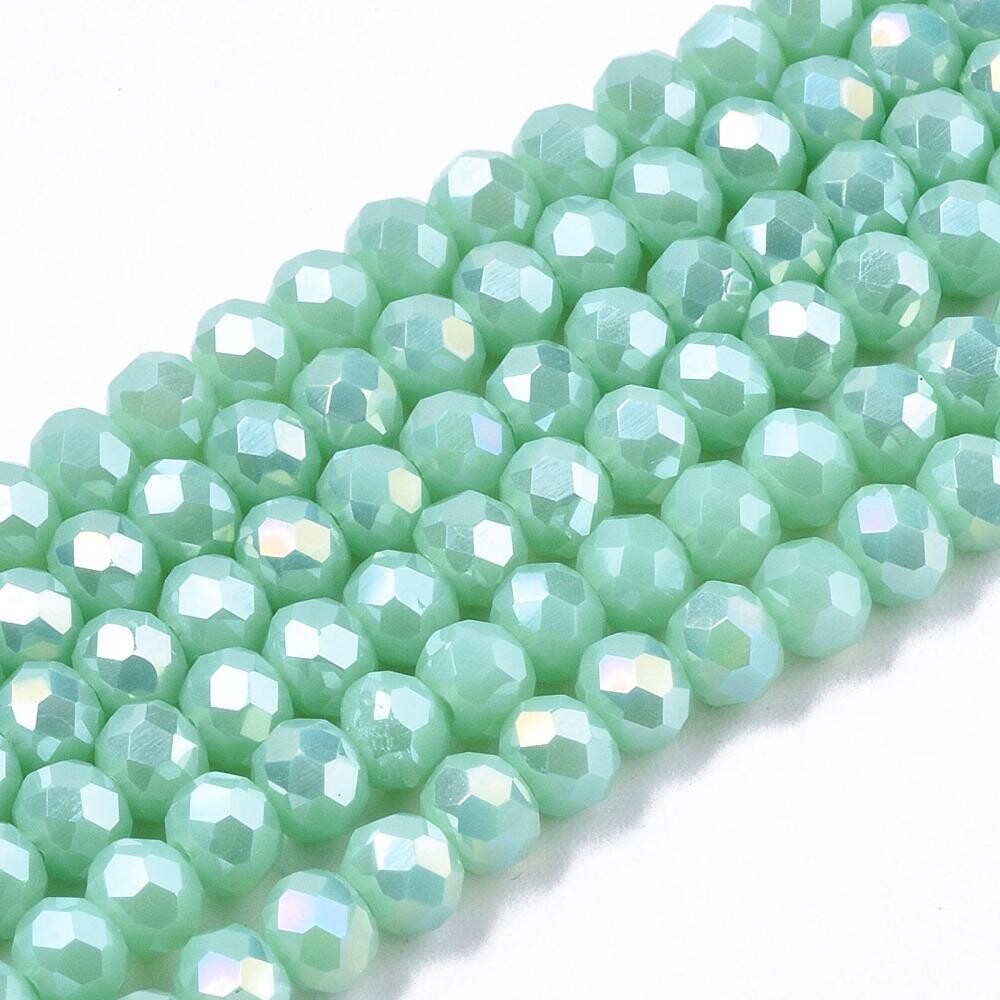 4mm Faceted Crystals in Opaque Rainbow Plated Sea Green, 1 Strand