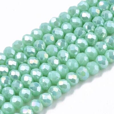 4mm Faceted Crystals in Opaque Rainbow Plated Sea Green, 1 Strand