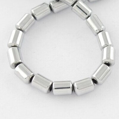 Synthetic Hematite Tube Beads in Platinum, 5x4x4mm, 1 Strand