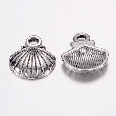 Antique Silver Shell Charm, 12x14mm