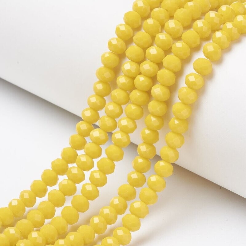 50 x 8x6mm Faceted Glass Rondelles in Bright Opaque Yellow