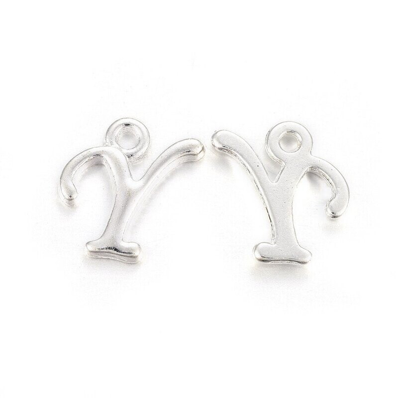 Silver Letter 'Y' Charm/Pendant, 15x8x2mm