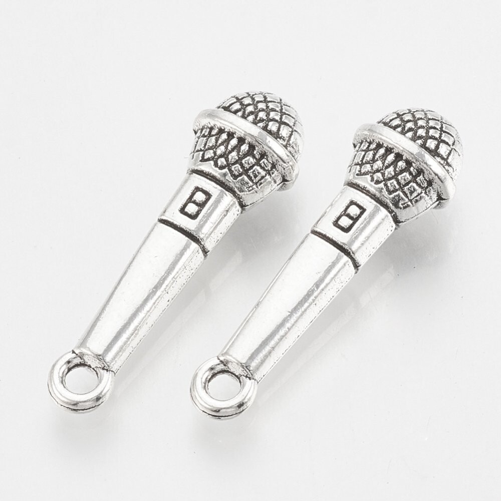 Antique Silver Microphone Charm, 22x8mm