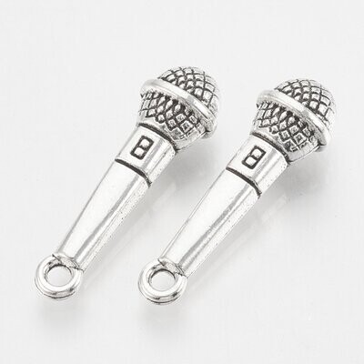 Antique Silver Microphone Charm, 22x8mm