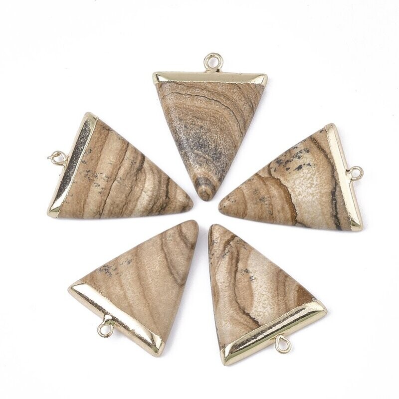 Natural Picture Jasper Triangle Pendant, 32x23x5mm