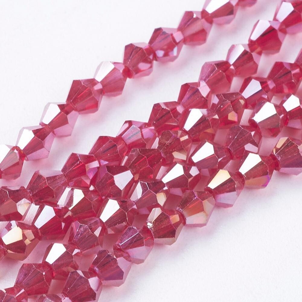 4mm AB Plated Bicone Crystals in Ruby Red