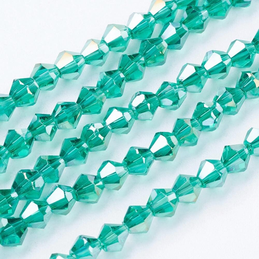 4mm AB Plated Bicone Crystals in Teal
