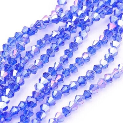 4mm AB Plated Bicone Crystals in Royal Blue