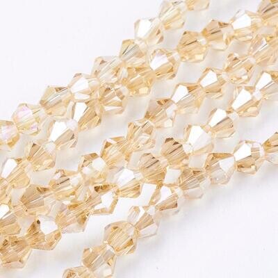4mm AB Plated Bicone Crystals in Topaz