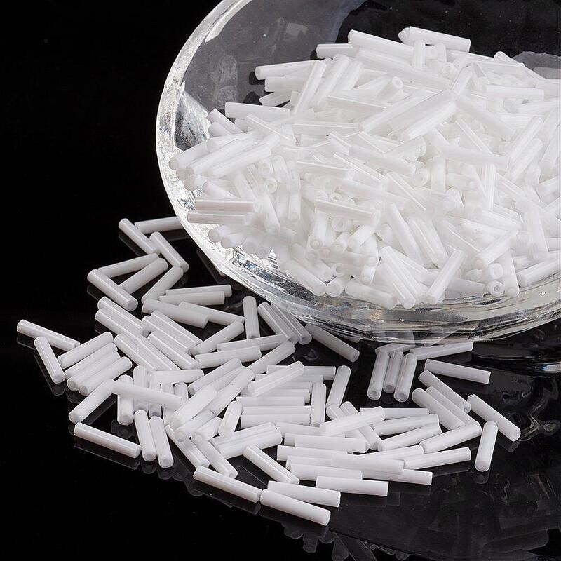 Opaque White Glass Bugle Beads, 12mm