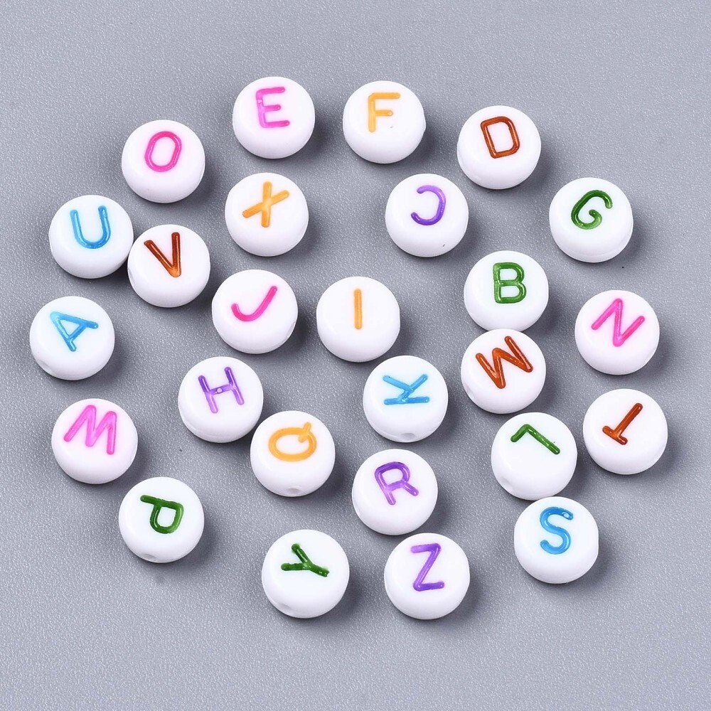 White Round Letter Beads, 50g
