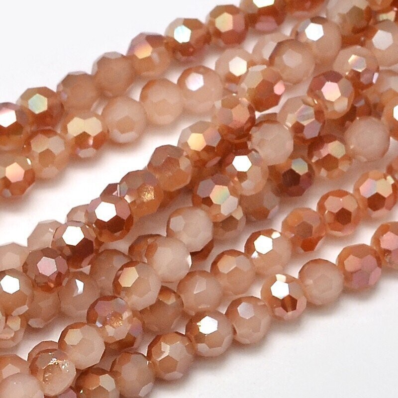 4mm Faceted Crystals in Half Plated Golden Amber, 1 Strand