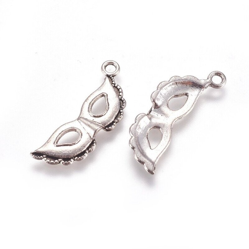 Antique Silver Masquerade Mask Charm, 31x12mm