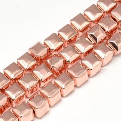 Electroplated Synthetic Hematite Cubes in Rose Gold, 6mm, 1 Strand