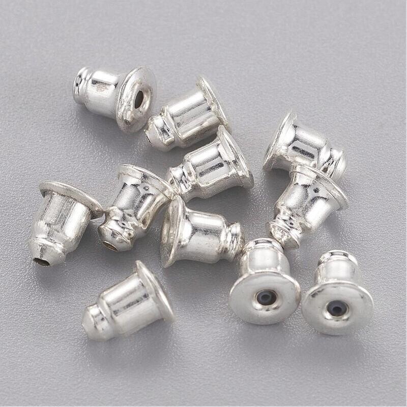 50 x Silver Plated Earring Nut/Backs, 5x5mm