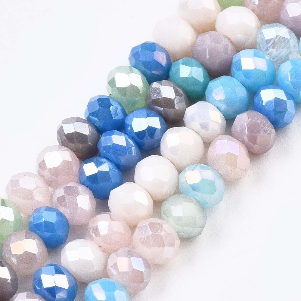 3x3mm Electroplated Glass Rondelles in Mixed Pastel Tones, 1 Strand