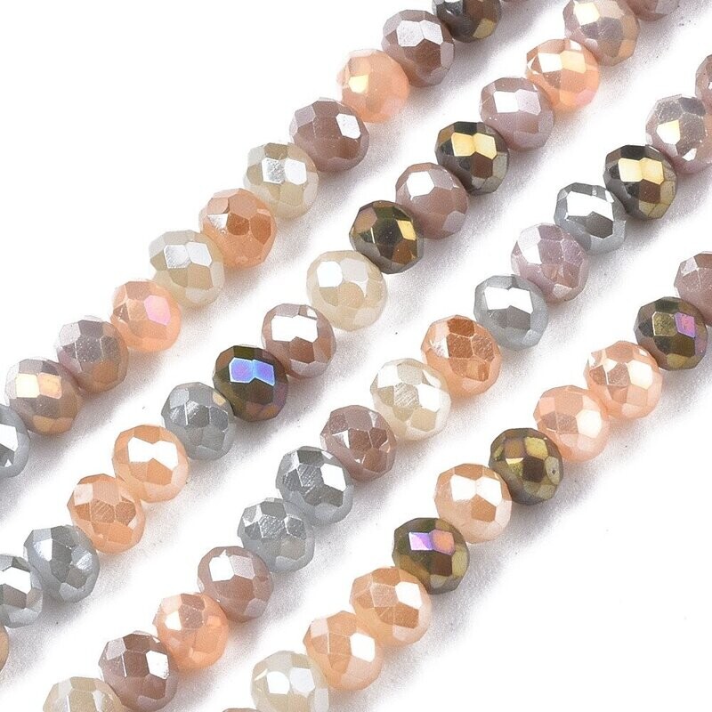 3x3mm Electroplated Glass Rondelles in Pastel Earthy Tones, 1 Strand