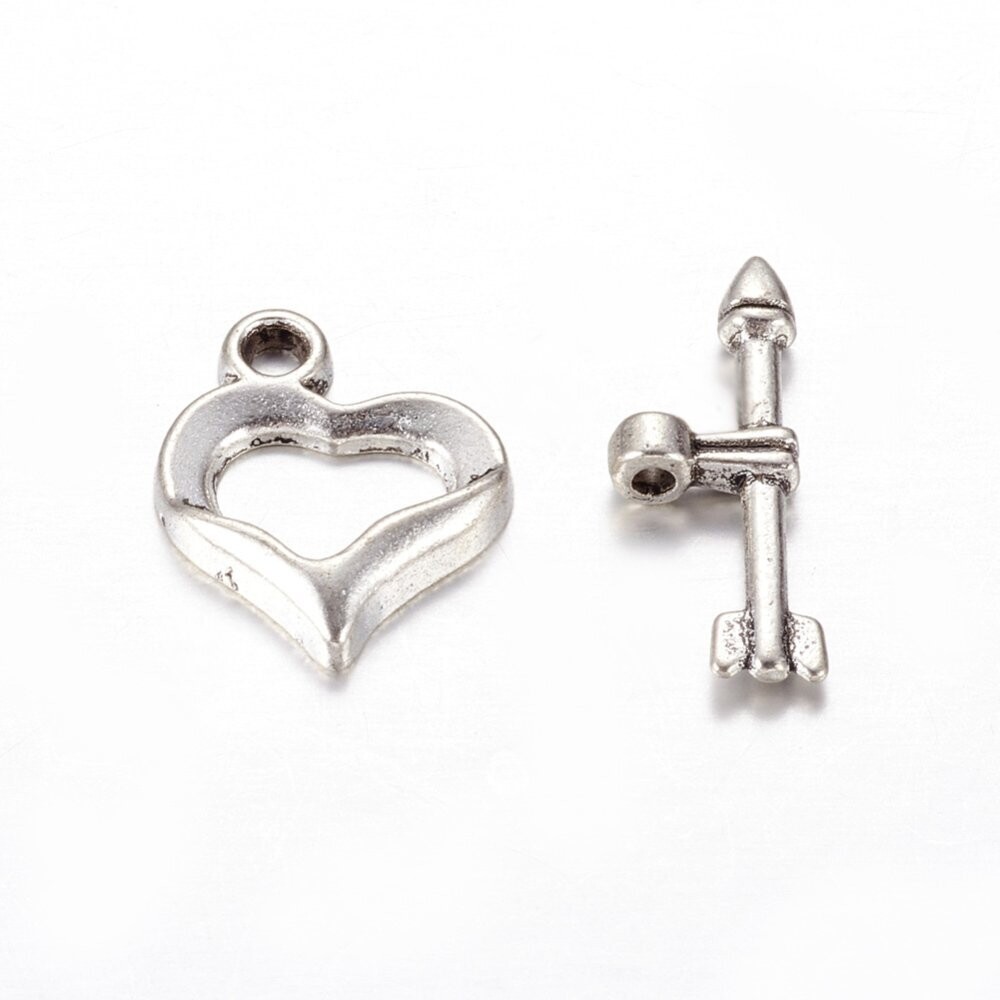 10 x Antique Silver Heart & Arrow Toggle Clasps, 15x20mm