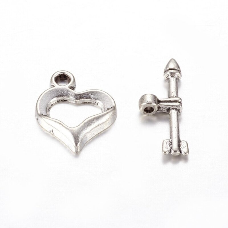 10 x Antique Silver Heart & Arrow Toggle Clasps, 15x20mm