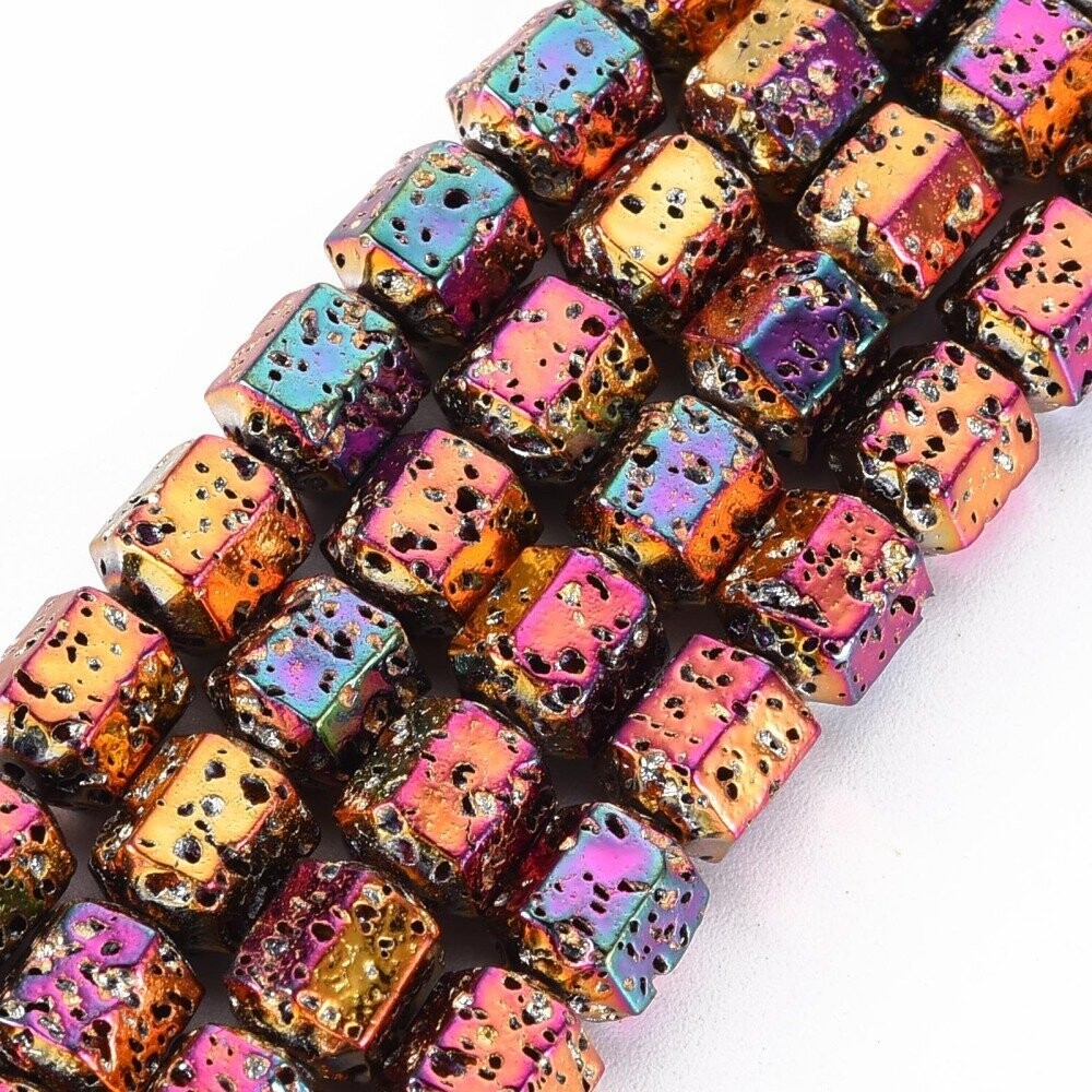 Electroplated Natural Lava Stone Beads, 8x6mm, 1 Strand