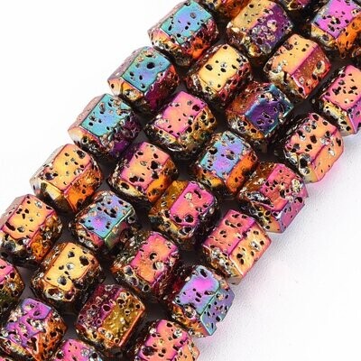 Electroplated Natural Lava Stone Beads, 8x6mm, 1 Strand