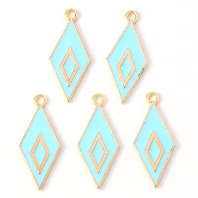 Enamel & Light Gold Diamond Pendant/Charm in Light Turquoise, 28x12