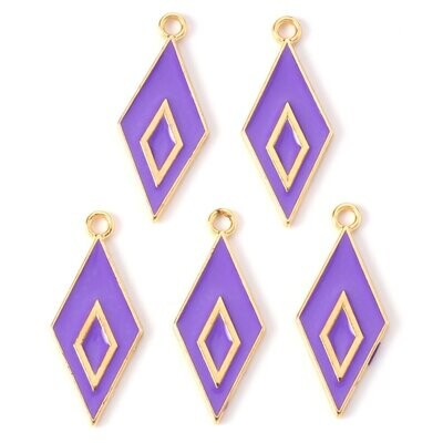 Enamel & Light Gold Diamond Pendant/Charm in Purple, 28x12
