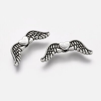 10 x Antique Silver Angel Wing Beads, 20x7mm (3)