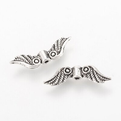 10 x Antique Silver Angel Wing Beads, 20x7mm (2)