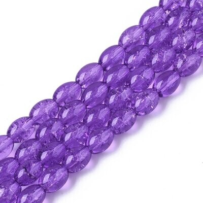 50 x 8x6mm Oval Crackle Glass in Purple