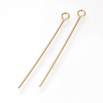 50 x Stainless Steel Eye Pins in Gold, 35mm x 0.7mm