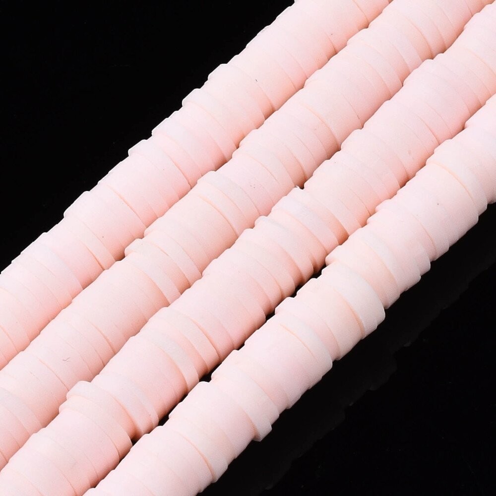 Polymer Clay Heishi Bead Strand, Light Pinky/Peach, 6mm