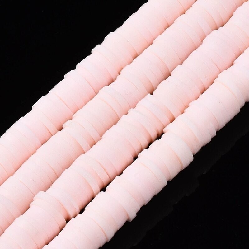 Polymer Clay Heishi Bead Strand, Light Pinky/Peach, 6mm