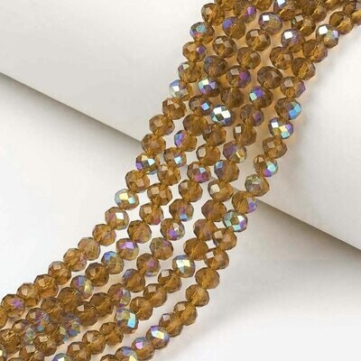 4x3mm Electroplated Crystal Glass Rondelles Rainbow Plated Topaz, 1 Strand