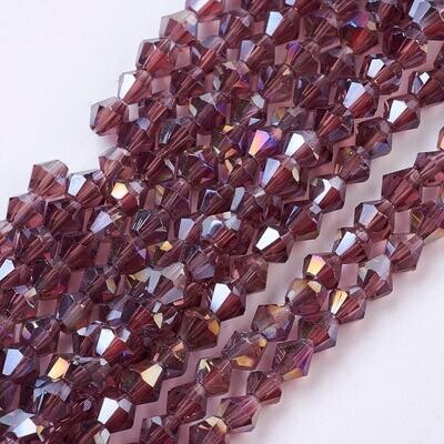 4mm AB Plated Bicone Crystals in Plum/Burgundy