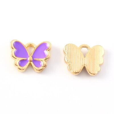 Enamel & Light Gold Butterfly Charm in Purple, 10x13mm
