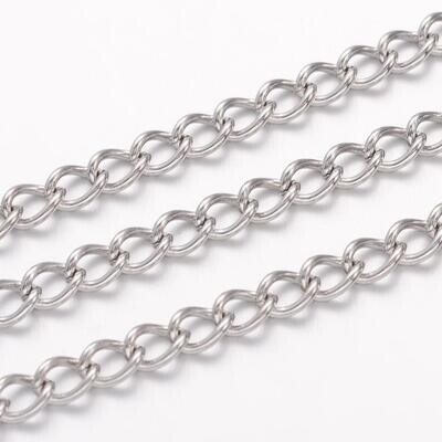 Stainless Steel Curb Chain 5 x 3.5 x 0.8mm, 1 Metre