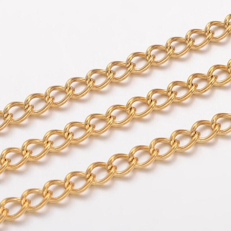 Stainless Steel Gold Curb Chain 5 x 3.5mm, 1 Metre