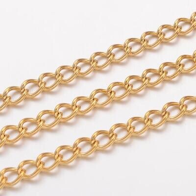 Stainless Steel Gold Curb Chain 5 x 3.5mm, 1 Metre