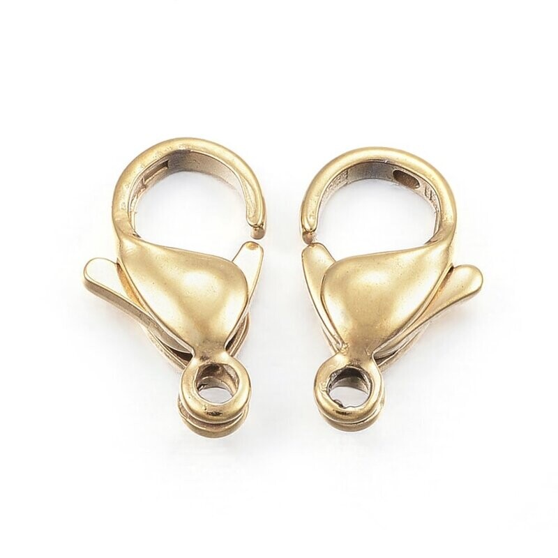 10 x Stainless Steel Gold Lobster Clasps & Split Rings, 12x7mm