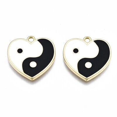 Enamel & Light Gold Yin and Yang Pendant/Charm, 18.5x18.5mm